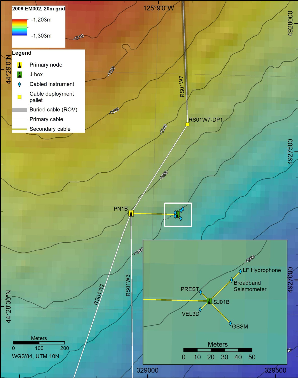 Bathymetric map of the Mid Slope cabled node (PN1B)