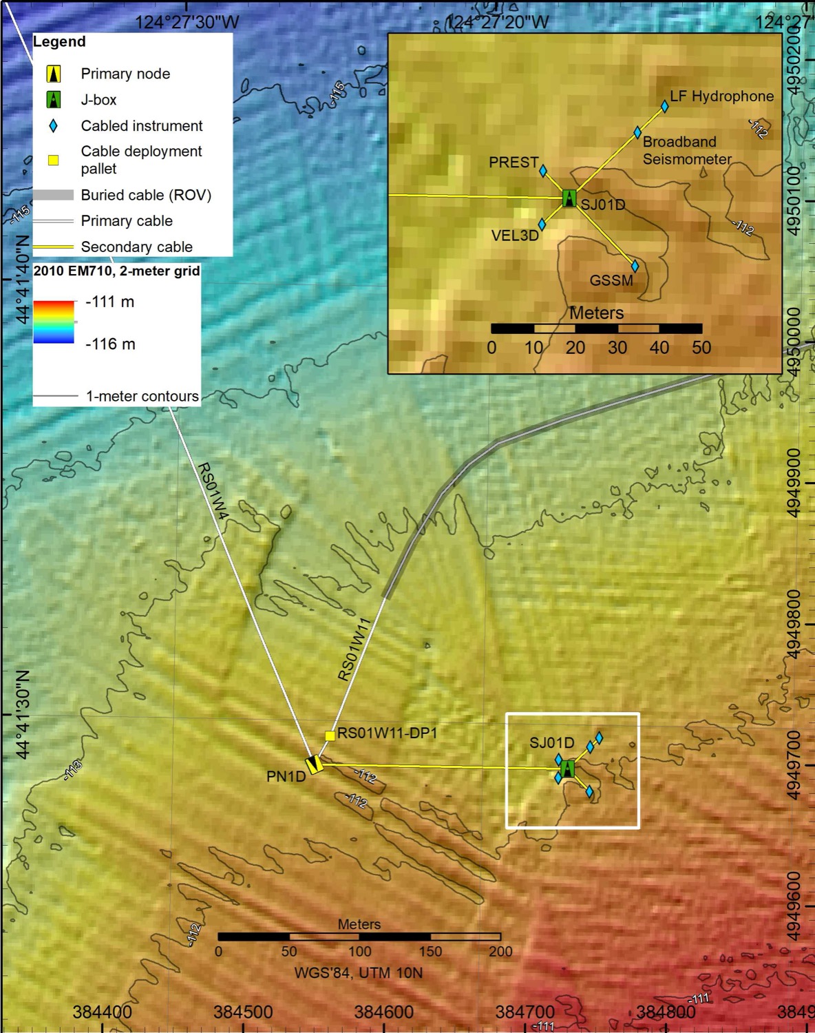 Bathymetric map of the Outer Shelf cabled node (PN1D)